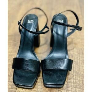 BP Black Heeled Sandals Ankle Strap Square Toe Block Heel Women's 10M Y2K